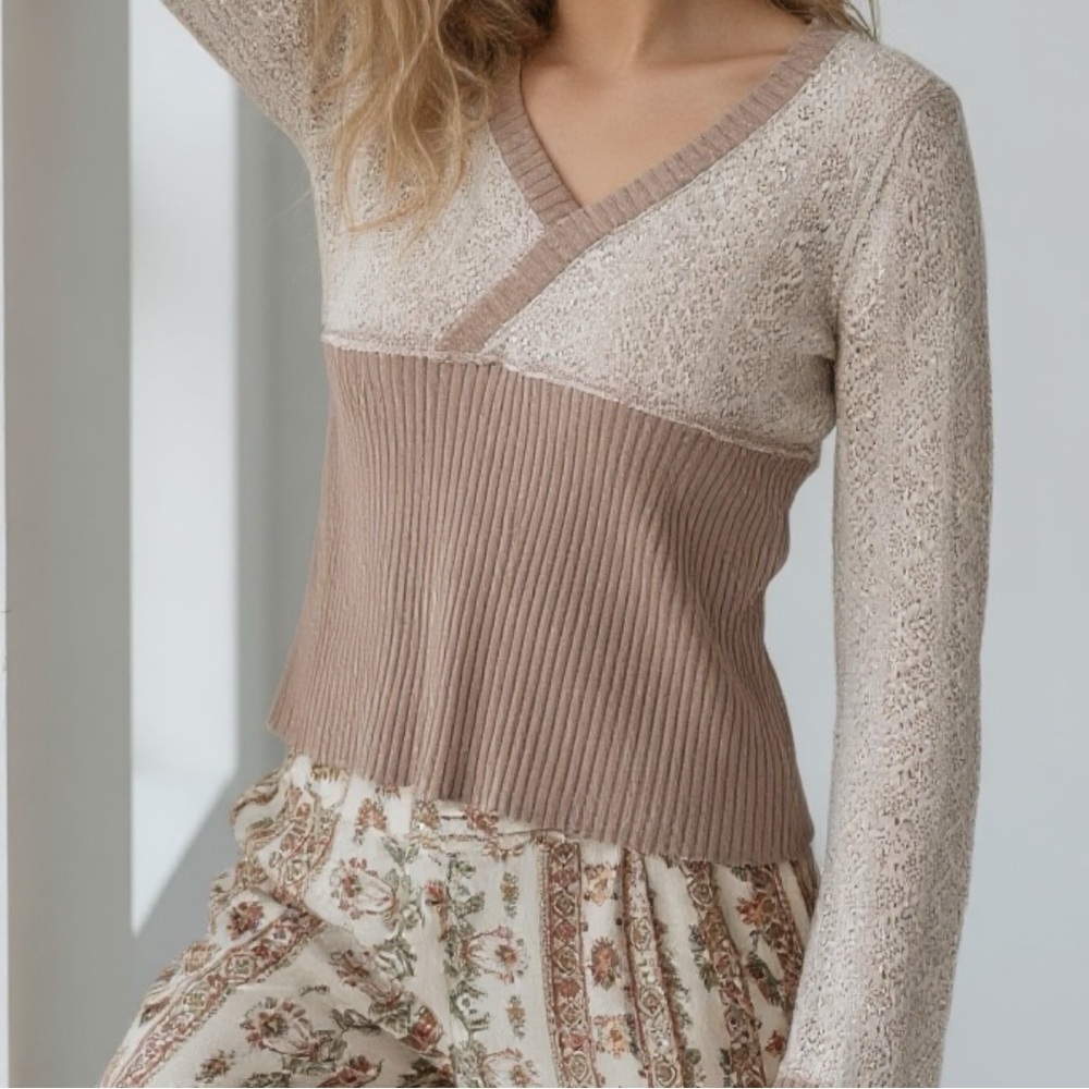 New POL Knit Crochet Raw Hem Overlay Sweater Women’s size Small - Picture 6 of 16